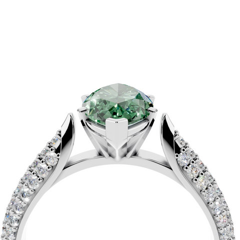 White gold Fancy Green Marquise  Solitaire Pavé Diamond Engagement Ring with Four-Prong Setting