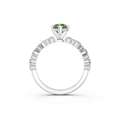 Platinum Fancy Green Marquise  Solitaire with Side Stones, Pave Band, Four-Prong Setting