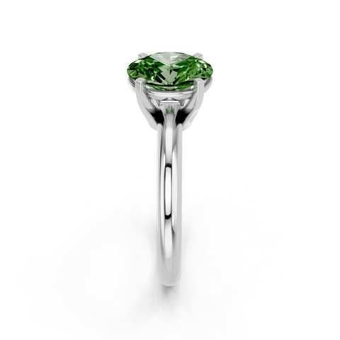 Platinum Fancy Green Oval  Cut Solitaire Engagement Ring with Round Band and Four-Prong Setting