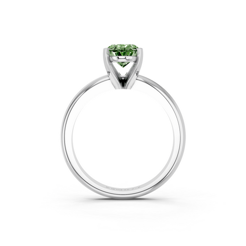 White gold Fancy Green Oval  Cut Solitaire Engagement Ring with Round Band and Four-Prong Setting