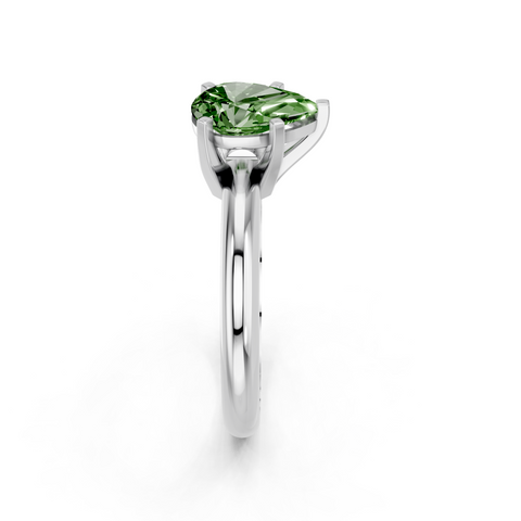 White gold Fancy Green Pear  Cut Solitaire Engagement Ring with Round Band and Four-Prong Setting