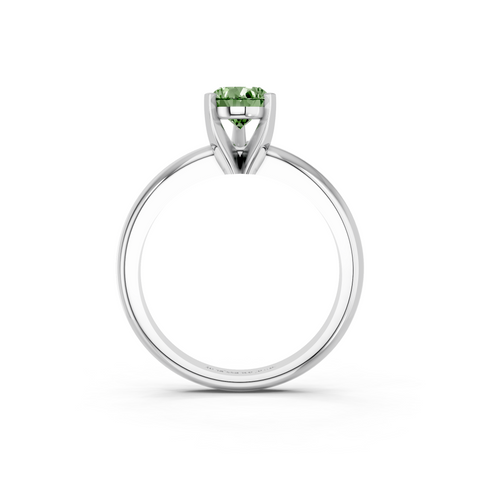 Silver Fancy Green Pear  Cut Solitaire Engagement Ring with Round Band and Four-Prong Setting