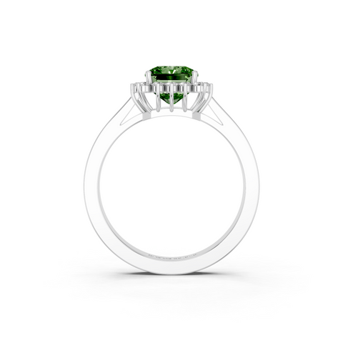 Silver Fancy Green Radiant  Cut Diamond Pavé Band Solitaire Ring with Four-Prong Setting