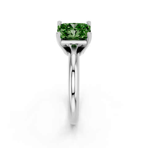 Platinum Fancy Green Radiant  Cut Solitaire Engagement Ring with Round Band and Four-Prong Setting