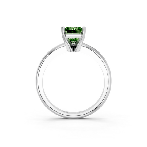 White gold Fancy Green Radiant  Cut Solitaire Engagement Ring with Round Band and Four-Prong Setting