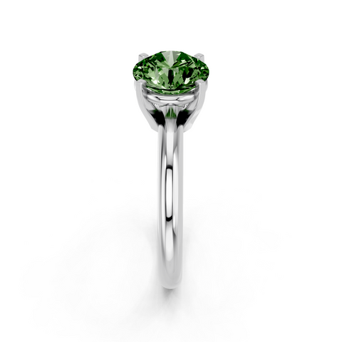 White gold Fancy Green Round  Cut Solitaire Engagement Ring with Round Band and Four-Prong Setting