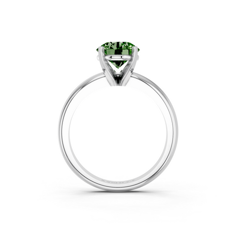 Platinum Fancy Green Round  Cut Solitaire Engagement Ring with Round Band and Four-Prong Setting