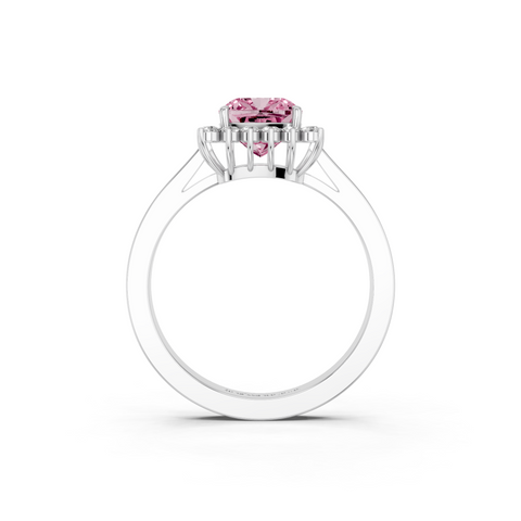 White gold Fancy Pink Cushion  Cut Diamond Halo Ring with Round Brilliant Halo and Solitaire Band