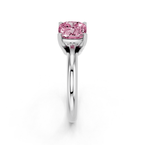 Silver Fancy Pink Cushion  Cut Solitaire Engagement Ring with Round Band and Four-Prong Setting