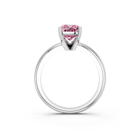 Platinum Fancy Pink Cushion  Cut Solitaire Engagement Ring with Round Band and Four-Prong Setting