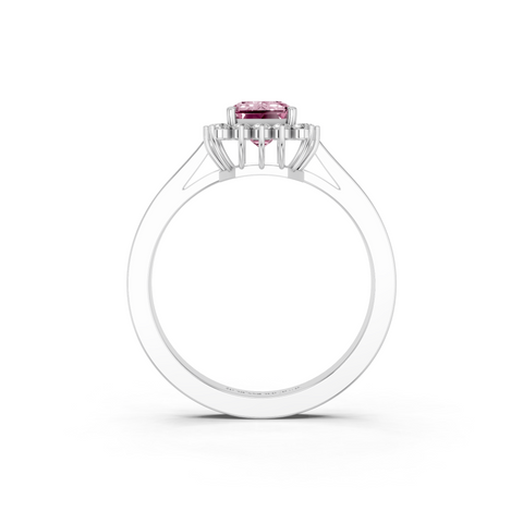 Silver Fancy Pink Emerald  Cut Diamond Pavé Band Solitaire Ring with Four-Prong Setting