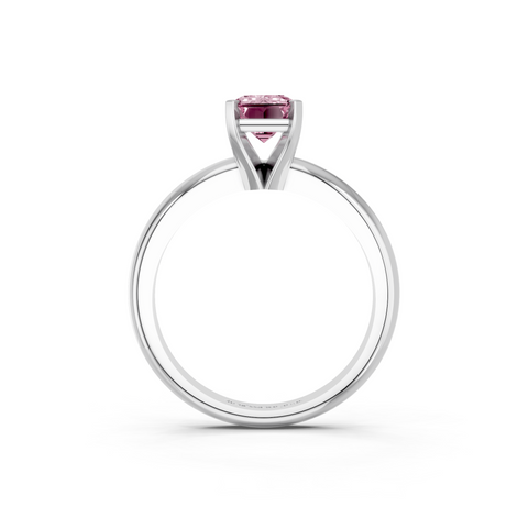 Platinum Fancy Pink Emerald  Cut Solitaire Engagement Ring with Round Band and Four-Prong Setting