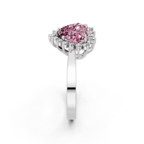 Platinum Fancy Pink Heart  Cut Diamond Halo Ring with Round Brilliant Halo and Solitaire Band