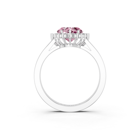Platinum Fancy Pink Heart  Cut Diamond Halo Ring with Round Brilliant Halo and Solitaire Band