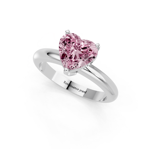 Platinum Fancy Pink Heart  Cut Solitaire Engagement Ring with Round Band and Four-Prong Setting