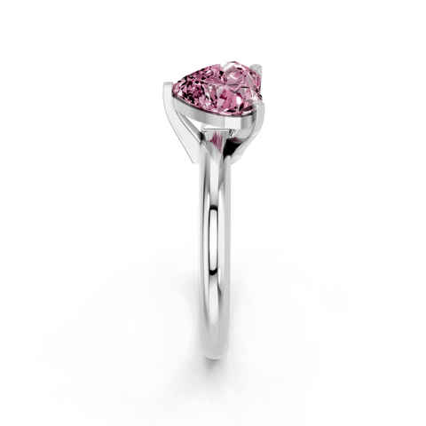 White gold Fancy Pink Heart  Cut Solitaire Engagement Ring with Round Band and Four-Prong Setting
