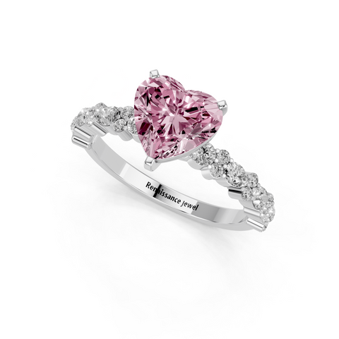 Platinum Fancy Pink Heart  Solitaire with Side Stones, Pave Band, Four-Prong Setting