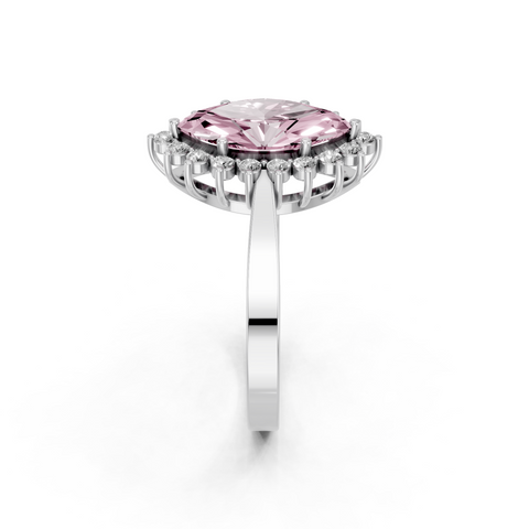 White gold Fancy Pink Marquise  Cut Diamond Pavé Band Solitaire Ring with Four-Prong Setting