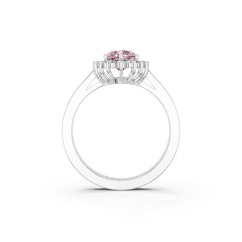 White gold Fancy Pink Marquise  Cut Diamond Pavé Band Solitaire Ring with Four-Prong Setting