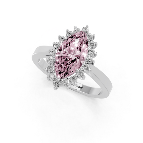 White gold Fancy Pink Marquise  Cut Diamond Pavé Band Solitaire Ring with Four-Prong Setting