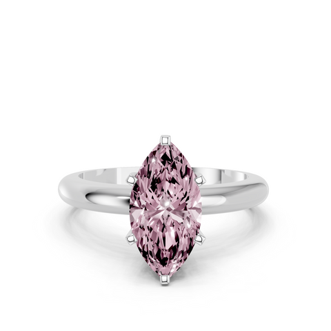 Silver Fancy Pink Marquise  Cut Solitaire Engagement Ring with Round Band and Four-Prong Setting