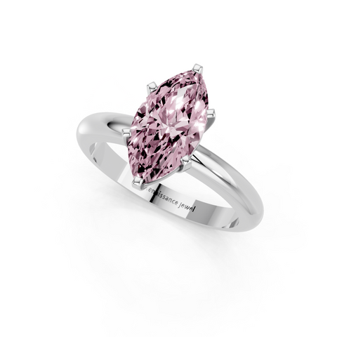 White gold Fancy Pink Marquise  Cut Solitaire Engagement Ring with Round Band and Four-Prong Setting