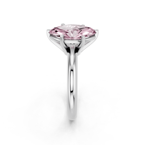 Silver Fancy Pink Marquise  Cut Solitaire Engagement Ring with Round Band and Four-Prong Setting