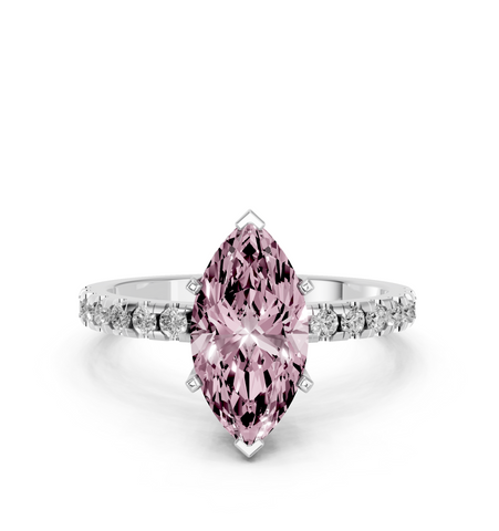 White gold Fancy Pink Marquise  Solitaire Diamond Pavé Band with Four-Prong Setting