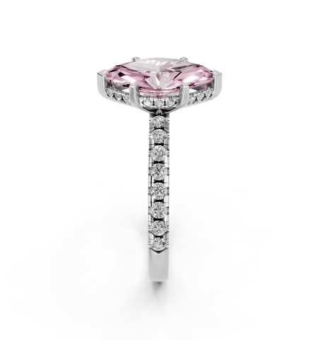 Platinum Fancy Pink Marquise  Solitaire Diamond Pavé Band with Four-Prong Setting