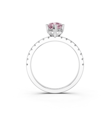 White gold Fancy Pink Marquise  Solitaire Diamond Pavé Band with Four-Prong Setting