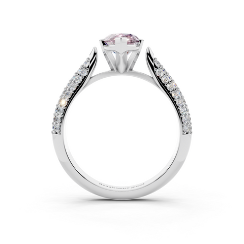 Silver Fancy Pink Marquise  Solitaire Pavé Diamond Engagement Ring with Four-Prong Setting
