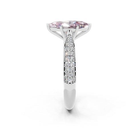 Silver Fancy Pink Marquise  Solitaire Pavé Diamond Engagement Ring with Four-Prong Setting