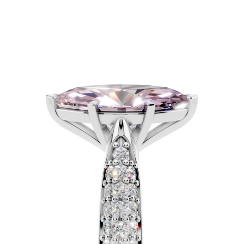 White gold Fancy Pink Marquise  Solitaire Pavé Diamond Engagement Ring with Four-Prong Setting