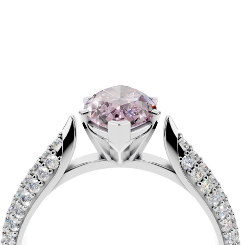 Silver Fancy Pink Marquise  Solitaire Pavé Diamond Engagement Ring with Four-Prong Setting