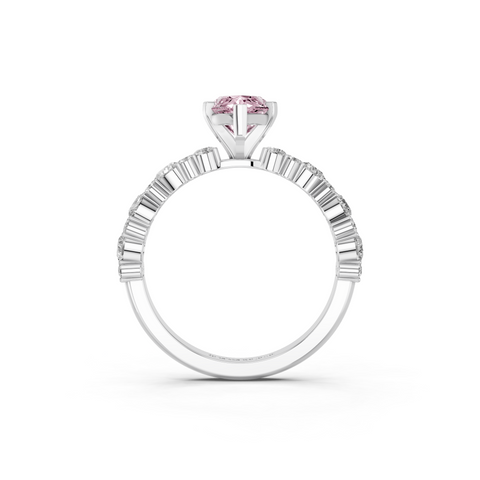 Platinum Fancy Pink Marquise  Solitaire with Side Stones, Pave Band, Four-Prong Setting