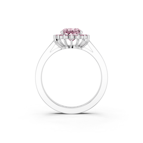 White gold Fancy Pink Oval  Cut Diamond Halo Ring with Round Brilliant Halo and Solitaire Band