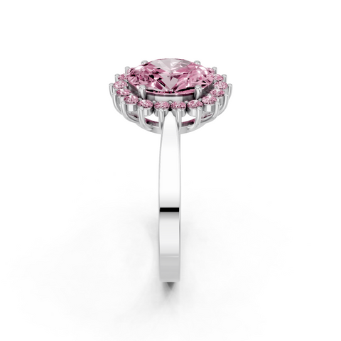 Platinum Fancy Pink Oval  Cut Diamond Halo Ring with Round Brilliant Halo and Solitaire Band