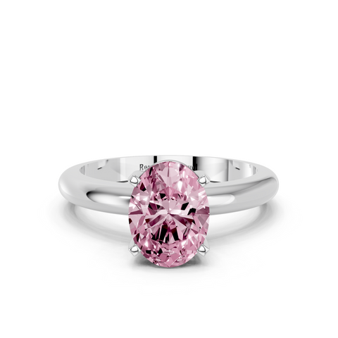 White gold Fancy Pink Oval  Cut Solitaire Engagement Ring with Round Band and Four-Prong Setting