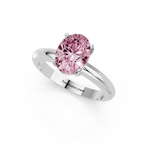 Platinum Fancy Pink Oval  Cut Solitaire Engagement Ring with Round Band and Four-Prong Setting