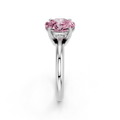Platinum Fancy Pink Oval  Cut Solitaire Engagement Ring with Round Band and Four-Prong Setting
