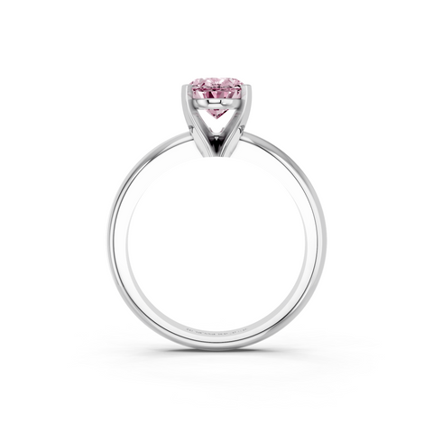 Silver Fancy Pink Oval  Cut Solitaire Engagement Ring with Round Band and Four-Prong Setting