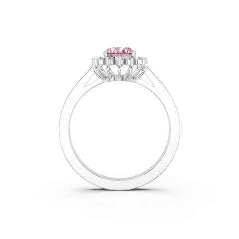 White gold Fancy Pink Pear  Cut Diamond Pavé Band Solitaire Ring with Four-Prong Setting