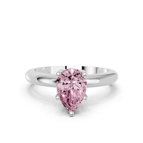 Platinum Fancy Pink Pear  Cut Solitaire Engagement Ring with Round Band and Four-Prong Setting