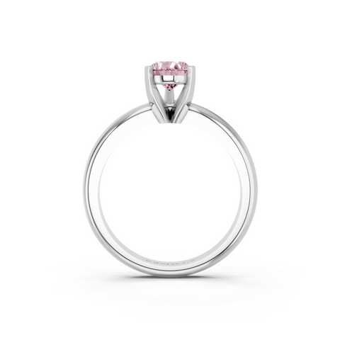 Silver Fancy Pink Pear  Cut Solitaire Engagement Ring with Round Band and Four-Prong Setting