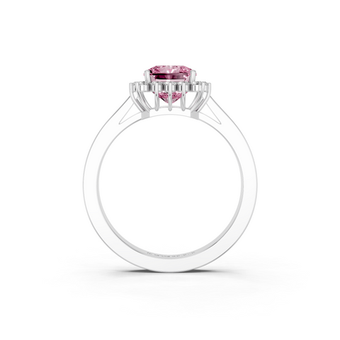 Silver Fancy Pink Radiant  Cut Diamond Halo Ring with Round Brilliant Halo and Solitaire Band