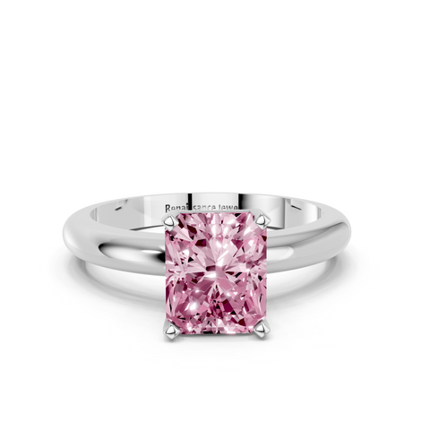 White gold Fancy Pink Radiant  Cut Solitaire Engagement Ring with Round Band and Four-Prong Setting