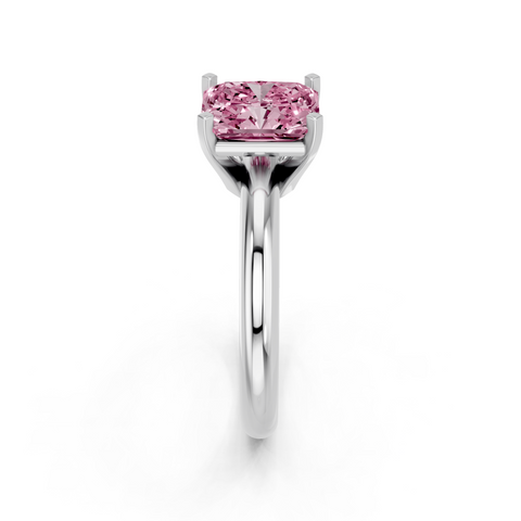 Platinum Fancy Pink Radiant  Cut Solitaire Engagement Ring with Round Band and Four-Prong Setting