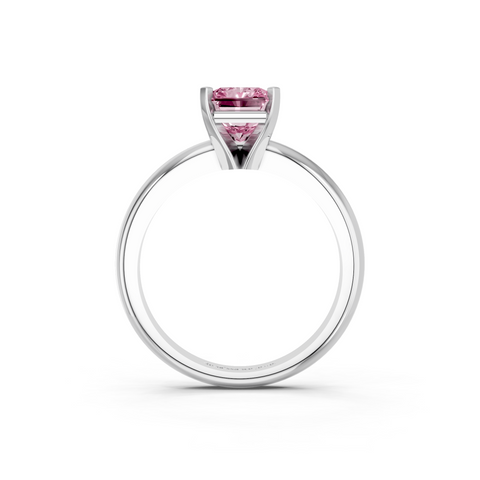 Platinum Fancy Pink Radiant  Cut Solitaire Engagement Ring with Round Band and Four-Prong Setting