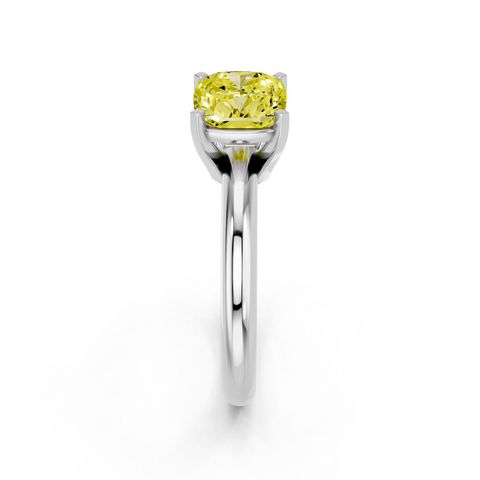 White gold Fancy Yellow Cushion  Cut Solitaire Engagement Ring with Round Band and Four-Prong Setting
