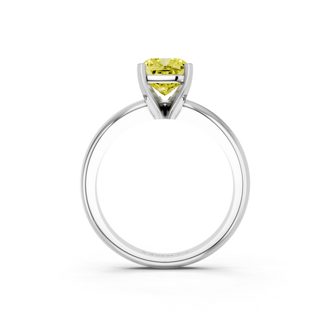 White gold Fancy Yellow Cushion  Cut Solitaire Engagement Ring with Round Band and Four-Prong Setting